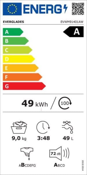 Everglades EVWM91401AW Zuinige Wasmachine - 9KG - Afbeelding 3