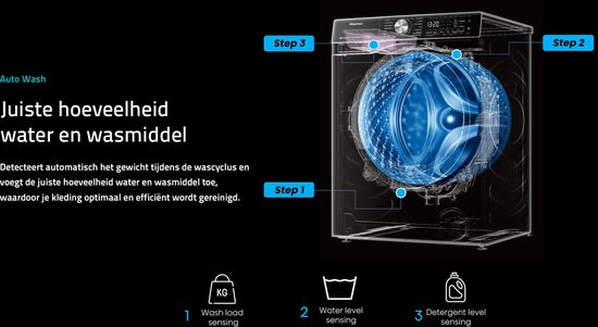 Hisense Wasmachine WF5S1043BW - 10.5kg - A-Klasse - StoomFunctie - ConnectLife - 72dB (A) - Audiosignaal - Koud wassen 15 °C - Afbeelding 8