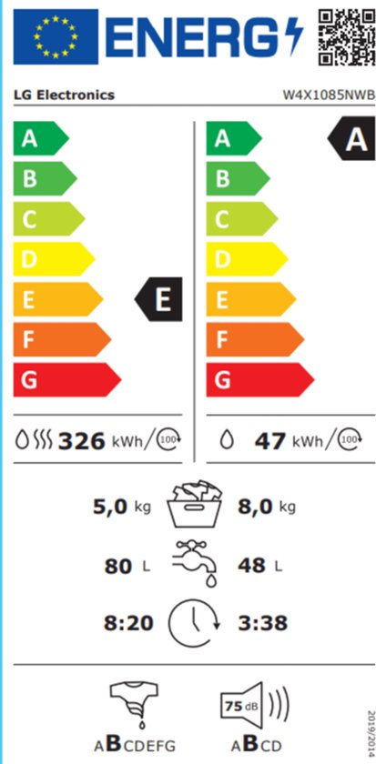 LG W4X1085NWB | Wasdroogcombinatie | 8/5 kg | Steam - Afbeelding 3