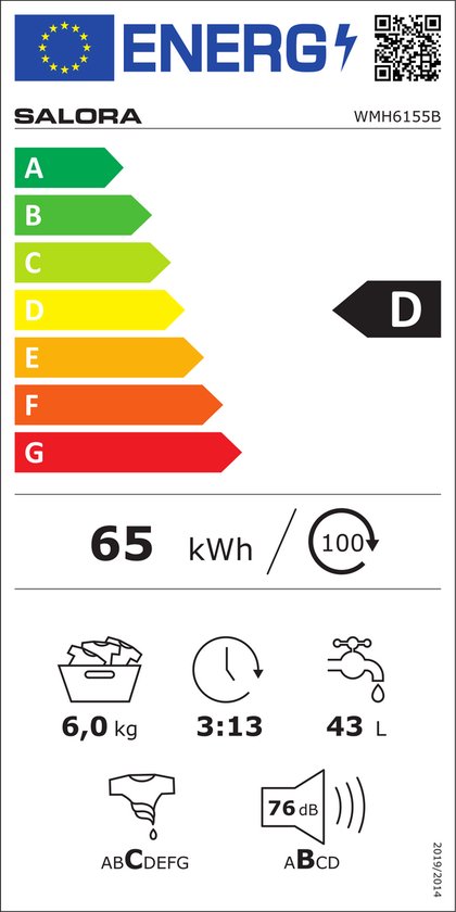 Salora WMH6155B - Wasmachine - 6 kg - 1000 RPM - Wasmachines - Zwart - Afbeelding 3