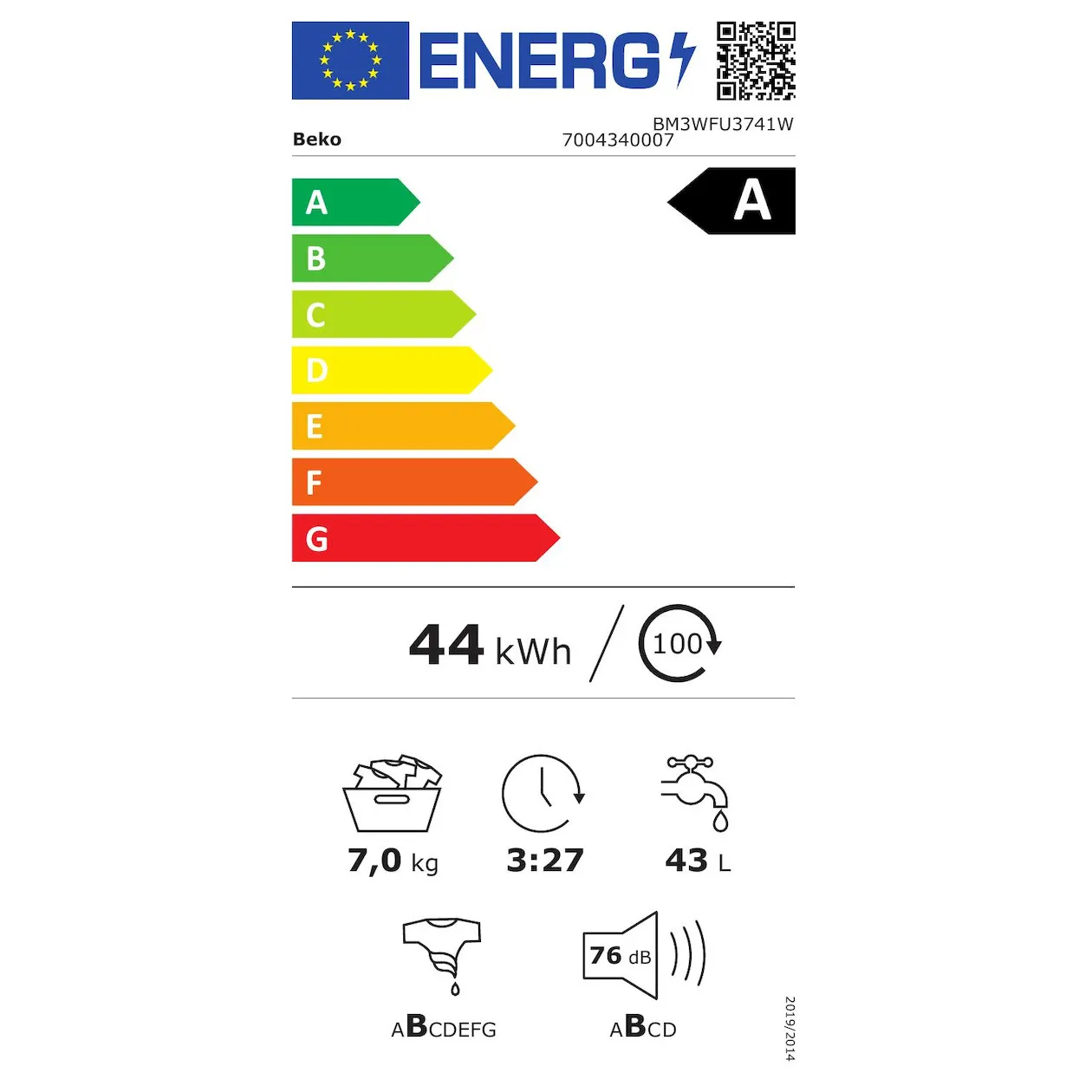 Beko BM3WFU3741W wasmachine 7 kg wit