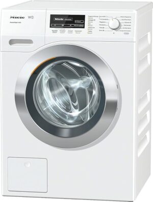 Miele WKF110 WPS wasmachine met PowerWash technologie en 8 kg laadvermogen in lotuswit.