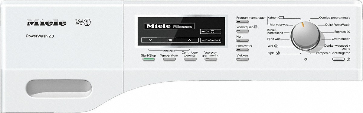 Miele WKJ131 WPS wasmachine met PowerWash 2.0, CapDosing en 8 kg laadvermogen in lotuswit.