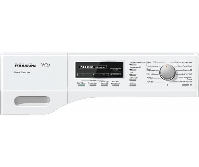 Miele WKJ131 WPS wasmachine met PowerWash 2.0, CapDosing en 8 kg laadvermogen in lotuswit.