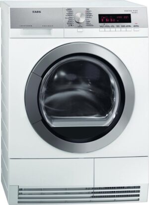 AEG Lavatherm T86589IH2 warmtepompdroger met AbsoluteCare technologie en 8 kg laadvermogen in witte uitvoering.
