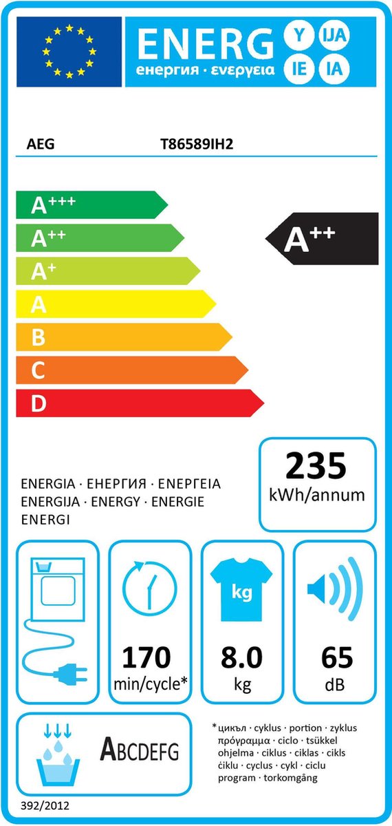 AEG Lavatherm T86589IH2 warmtepompdroger met AbsoluteCare technologie en 8 kg laadvermogen in witte uitvoering.