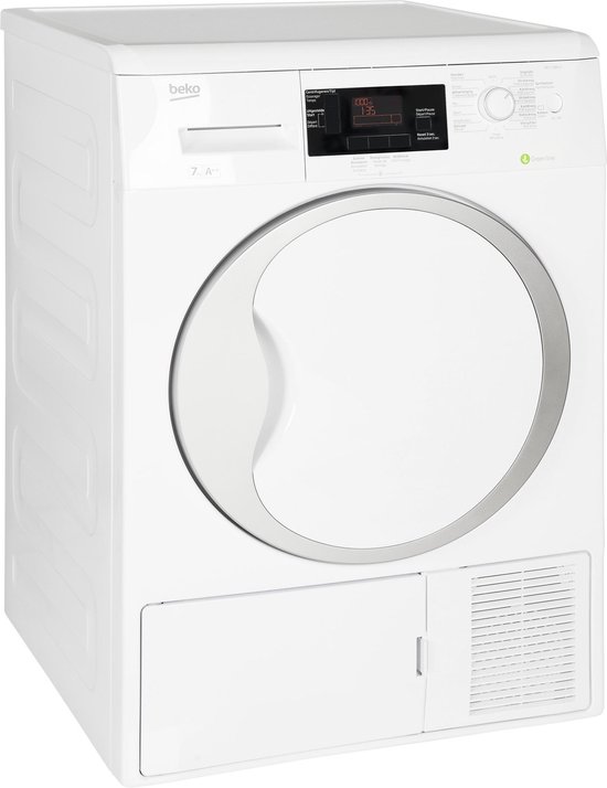 Beko DPU7380X warmtepompdroger met 7 kg laadvermogen, energieklasse A++ en warmtepomptechnologie in witte uitvoering.