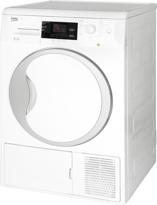 Beko DPU7380X warmtepompdroger met 7 kg laadvermogen, energieklasse A++ en warmtepomptechnologie in witte uitvoering.