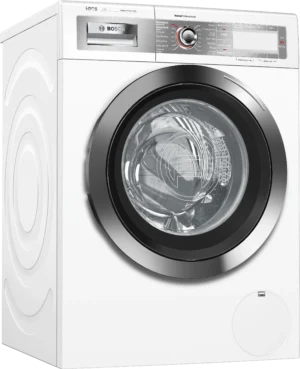 Bosch Serie 8 WAYH2842NL wasmachine met i-DOS automatische dosering, Home Connect en 9 kg laadvermogen in witte uitvoering.