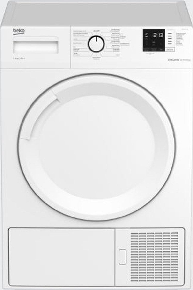 De Beko DS8412PA0 warmtepompdroger met 8 kg laadvermogen, EcoGentle, AquaWave en energieklasse A++. Energiezuinig drogen met optimale kledingverzorging.