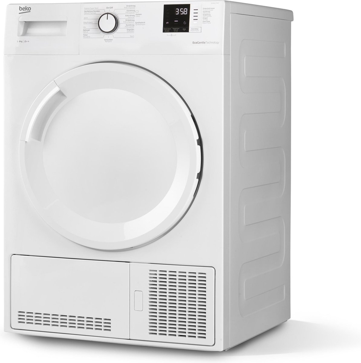 De Beko DS8412PA0 warmtepompdroger met 8 kg laadvermogen, EcoGentle, AquaWave en energieklasse A++. Energiezuinig drogen met optimale kledingverzorging.