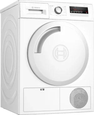 Bosch Serie 4 WTH83V75NL warmtepompdroger met AutoDry sensortechnologie, EasyClean filter en 7 kg laadvermogen in witte uitvoering.