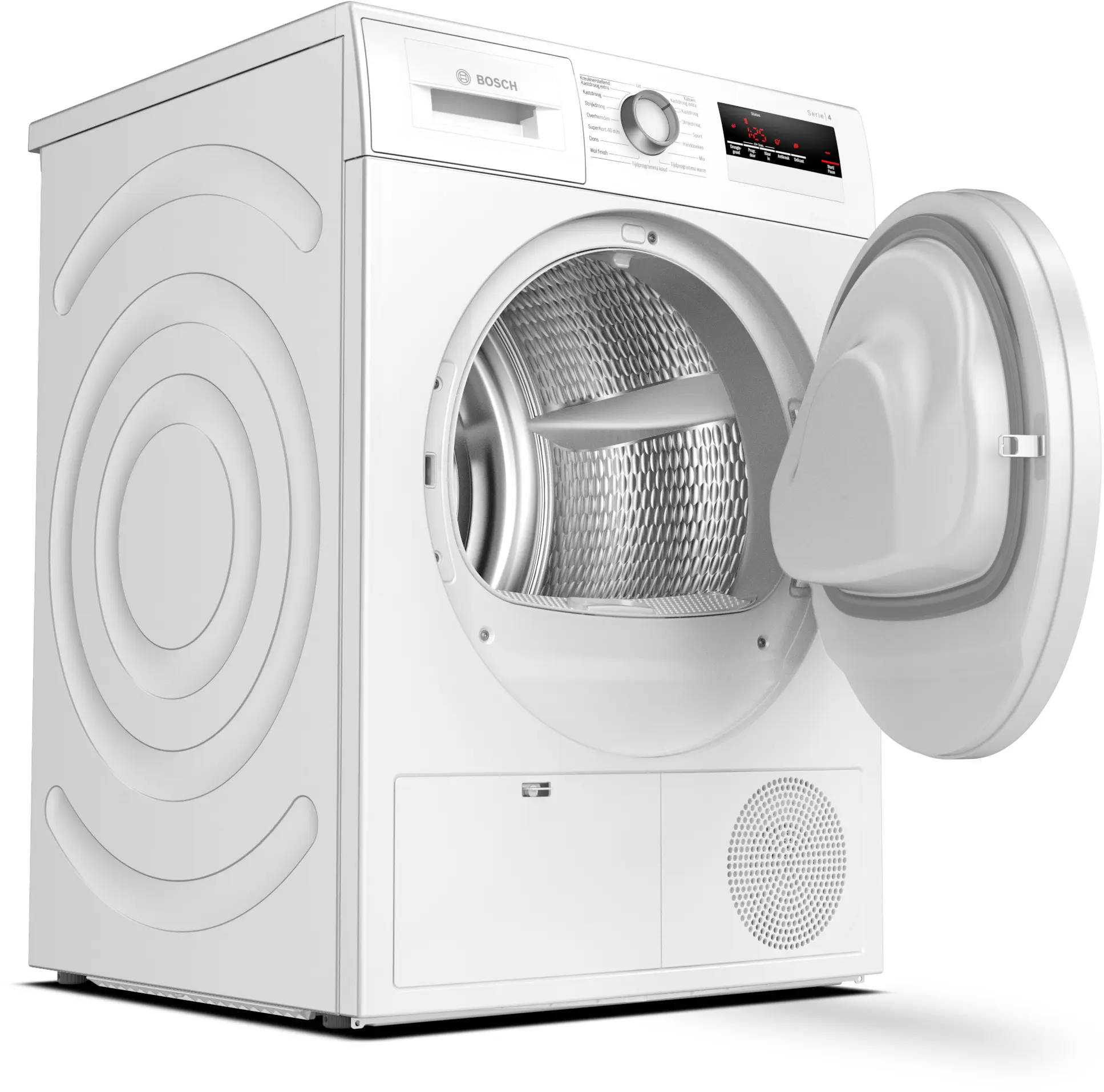 Bosch Serie 4 WTH83V75NL warmtepompdroger met AutoDry sensortechnologie, EasyClean filter en 7 kg laadvermogen in witte uitvoering.