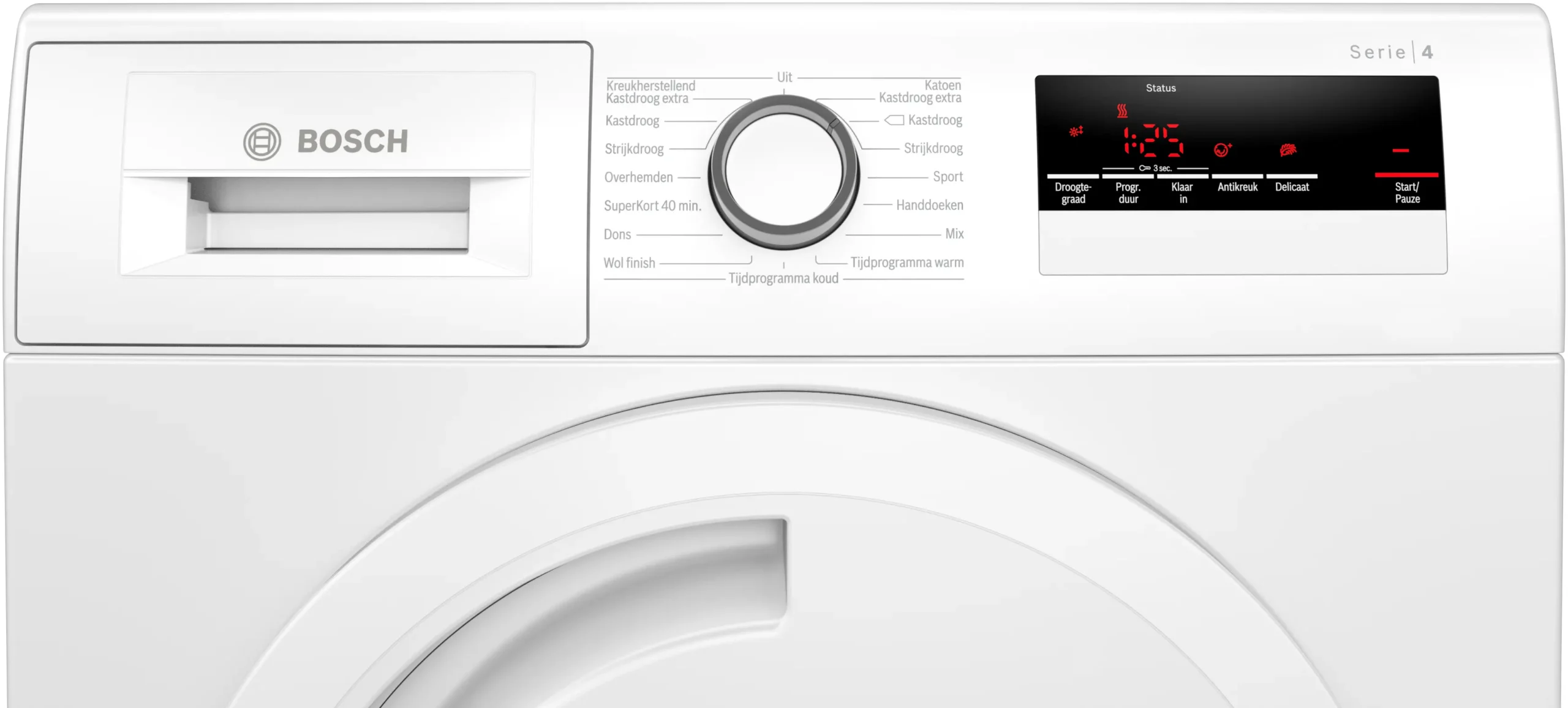 Bosch Serie 4 WTH83V75NL warmtepompdroger met AutoDry sensortechnologie, EasyClean filter en 7 kg laadvermogen in witte uitvoering.