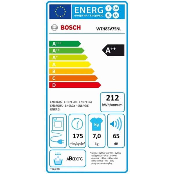Bosch Serie 4 WTH83V75NL warmtepompdroger met AutoDry sensortechnologie, EasyClean filter en 7 kg laadvermogen in witte uitvoering.
