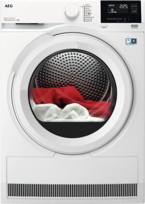AEG TR838A2B warmtepompdroger uit de 8000 AbsoluteCare serie met 8 kg laadvermogen, MixDry en SensiDry technologie in witte uitvoering.