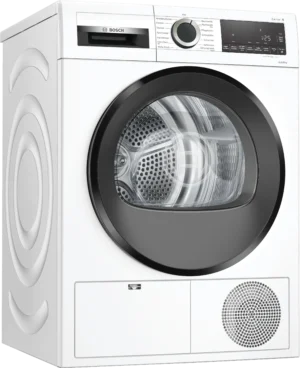 Bosch Serie 6 WQG241030 warmtepompdroger met AutoDry sensortechnologie, EasyClean filter en 9 kg laadvermogen in witte uitvoering.