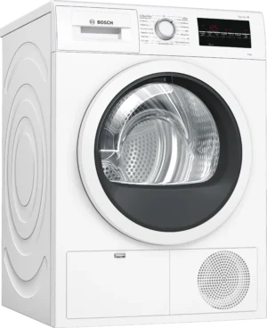 Bosch Serie 6 WTG846C0NL condensdroger met AutoDry sensortechnologie, Sensitive Drying System en 8 kg laadvermogen in witte uitvoering.