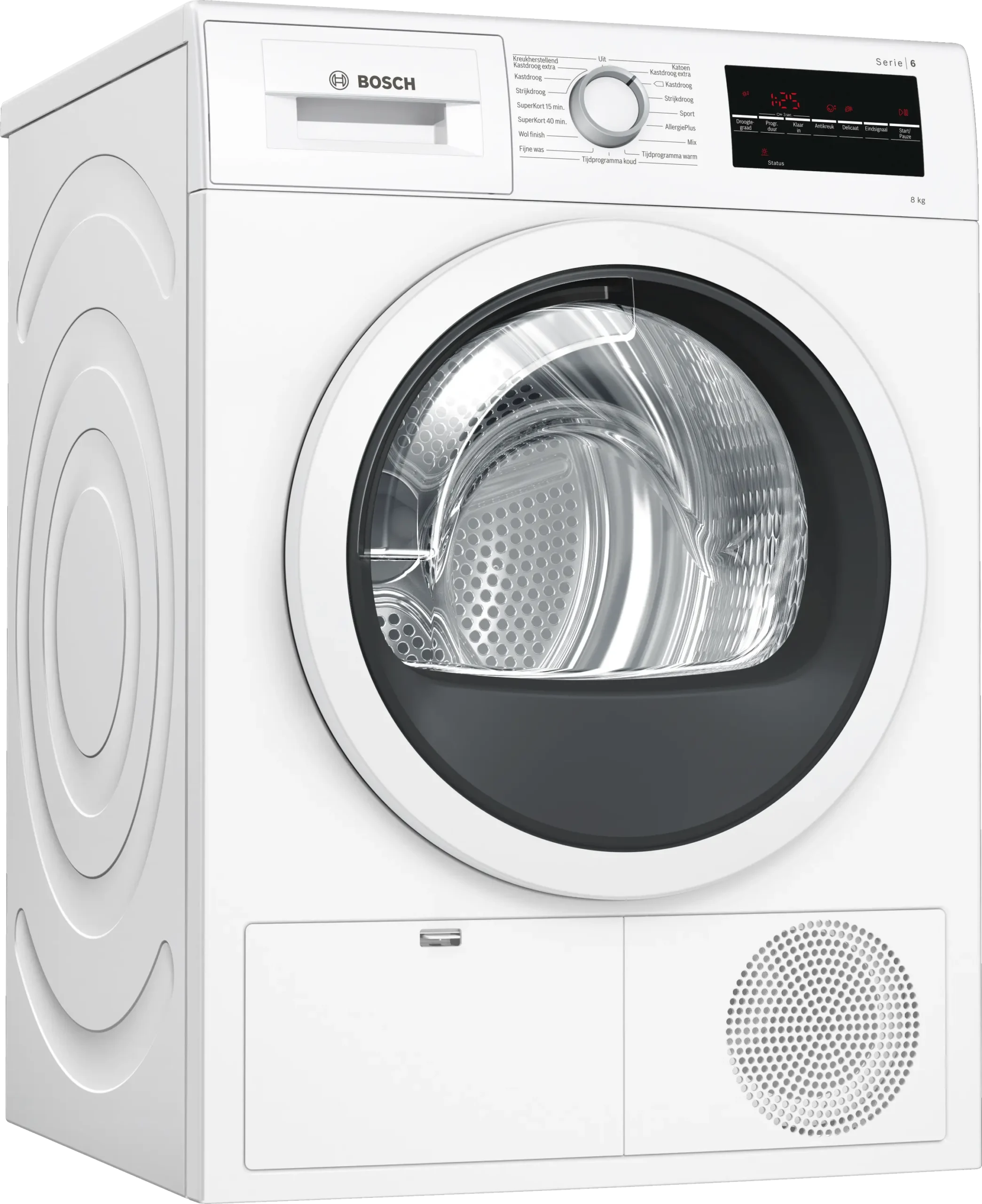 Bosch Serie 6 WTG846C0NL condensdroger met AutoDry sensortechnologie, Sensitive Drying System en 8 kg laadvermogen in witte uitvoering.