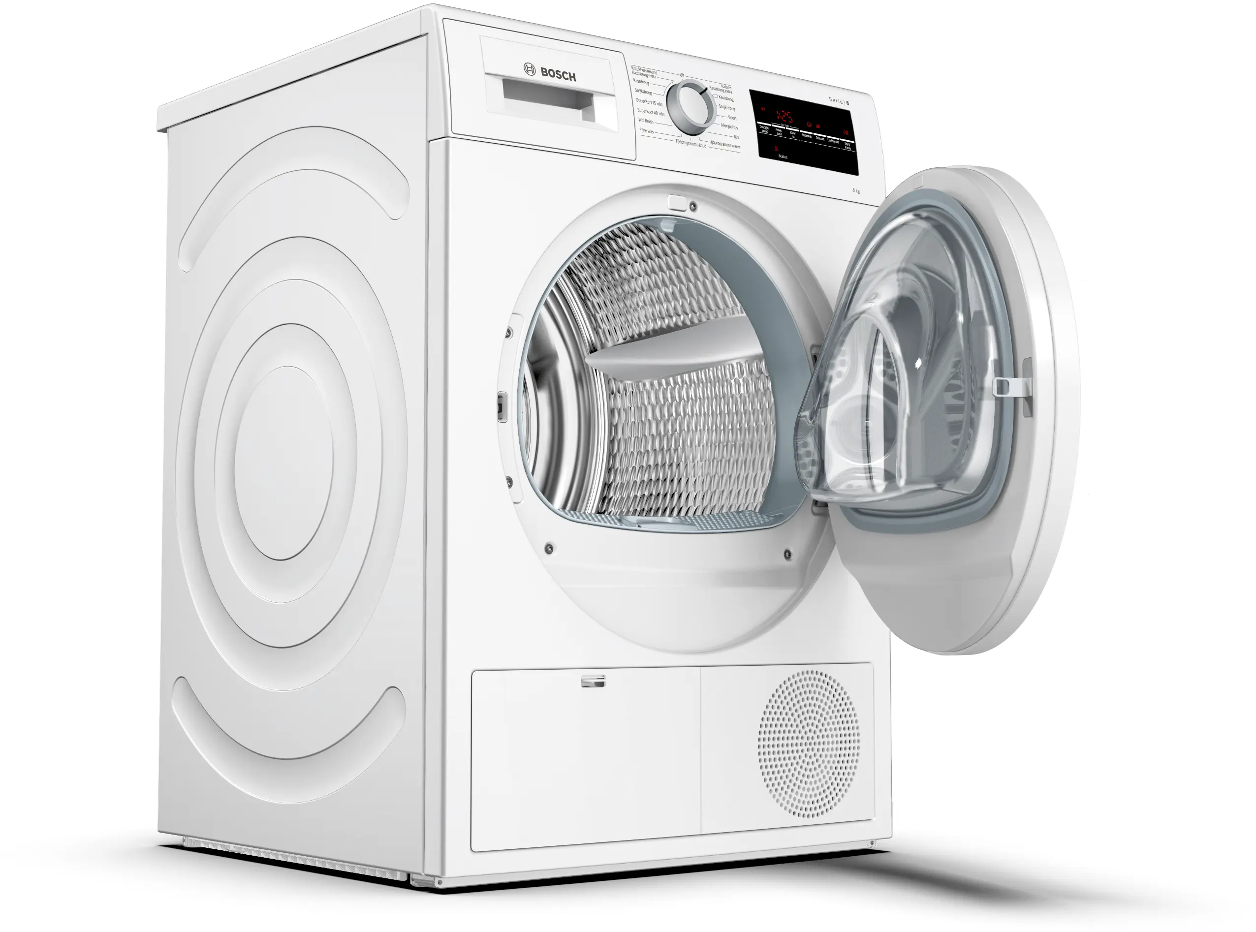 Bosch Serie 6 WTG846C0NL condensdroger met AutoDry sensortechnologie, Sensitive Drying System en 8 kg laadvermogen in witte uitvoering.