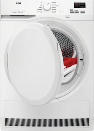 AEG 7000 T7DBN400 warmtepompdroger met SensiDry®, ProSense® en 7 kg laadvermogen in witte uitvoering.