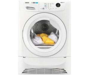 Zanussi ZDH8353W warmtepompdroger met AutoAdjust sensortechnologie, ReverseAction trommel en 8 kg laadvermogen in witte uitvoering.