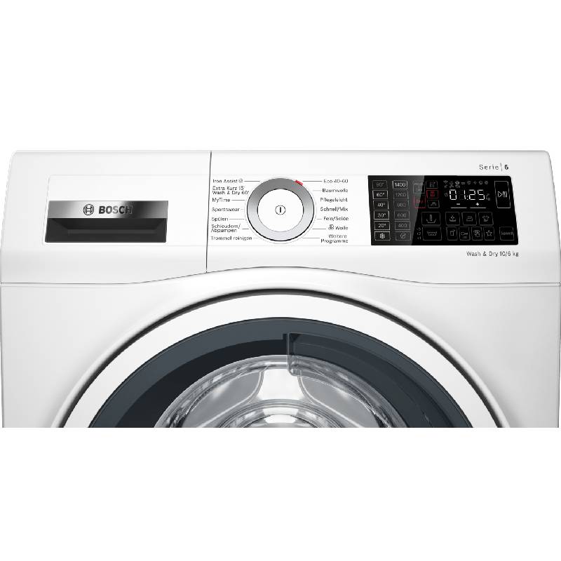 Bosch Serie 6 WDU28512 was-droogcombinatie met AutoDry, Home Connect en 10 kg wascapaciteit plus 6 kg droogcapaciteit in witte uitvoering.