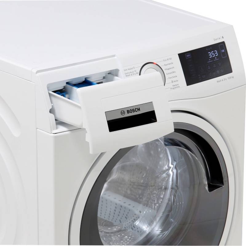 Bosch Serie 6 WDU28512 was-droogcombinatie met AutoDry, Home Connect en 10 kg wascapaciteit plus 6 kg droogcapaciteit in witte uitvoering.