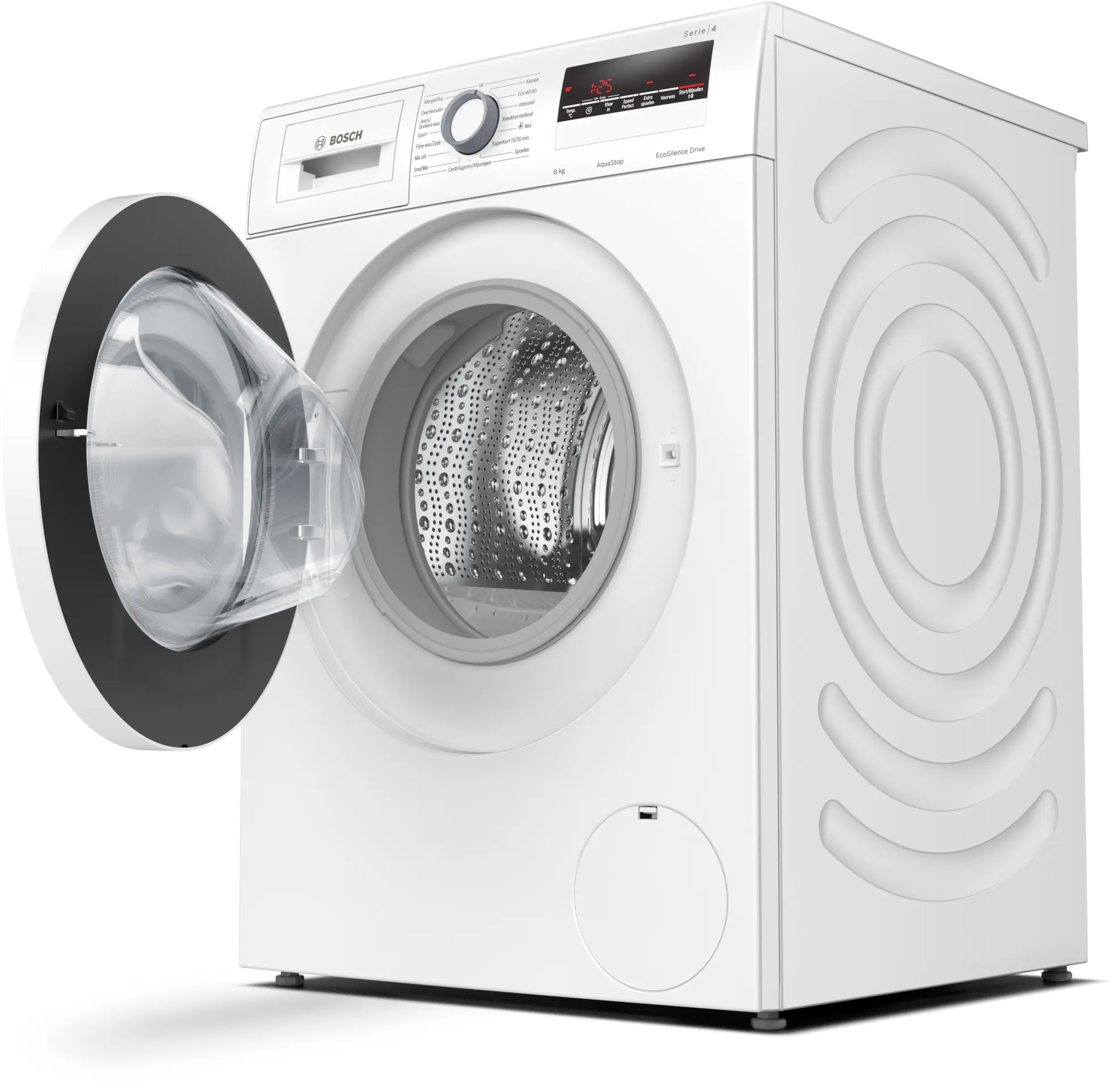 Bosch Serie 4 WAN28276NL wasmachine met SpeedPerfect, EcoSilence Drive motor, ActiveWater Plus en 8 kg laadvermogen in witte uitvoering.
