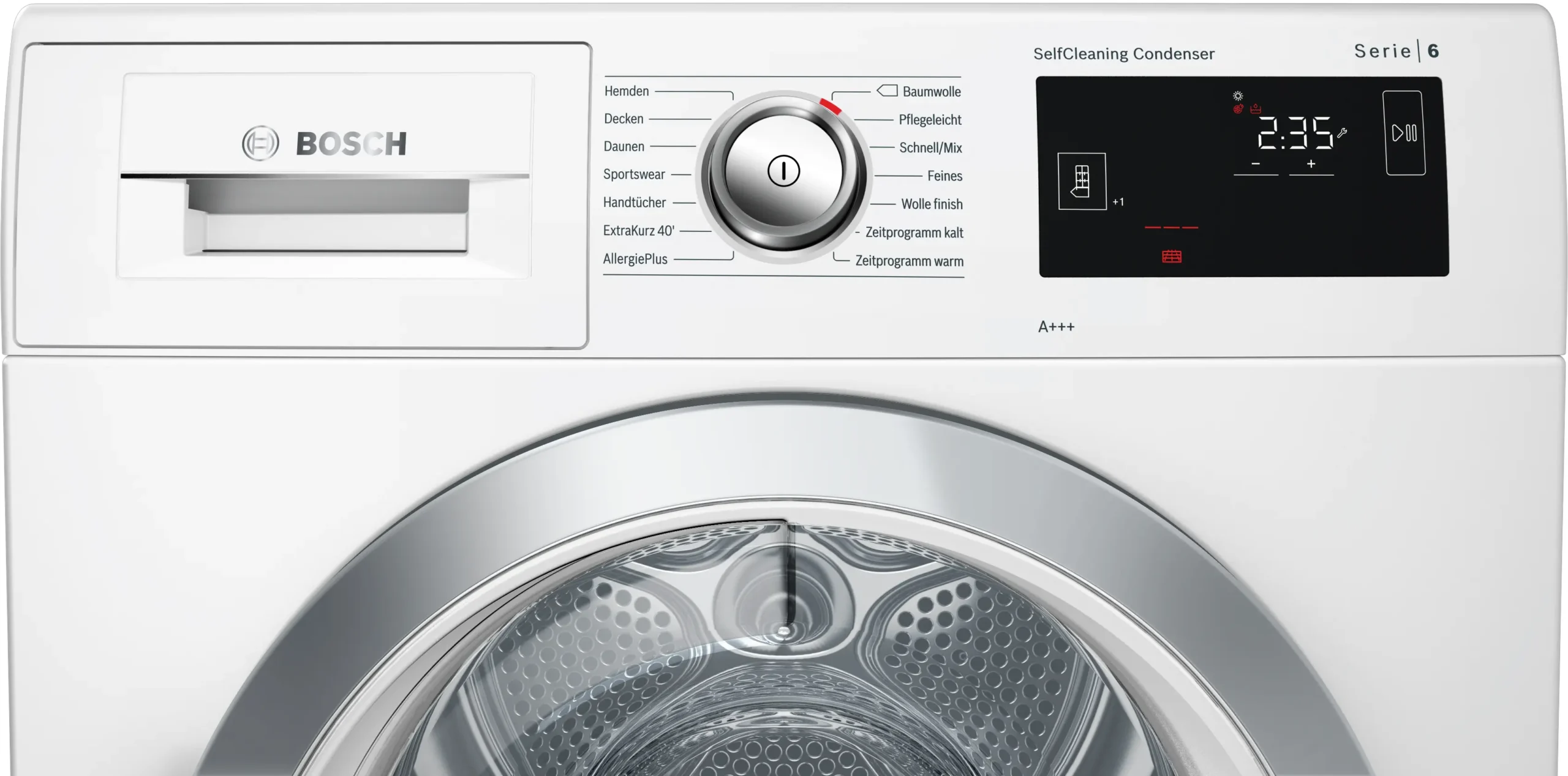 Bosch Serie 6 WTW87680 warmtepompdroger met SelfCleaning Condenser, AutoDry sensortechnologie en 8 kg laadvermogen in witte uitvoering.