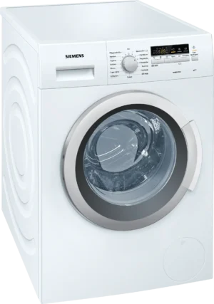 Siemens iQ300 WM14K270EX wasmachine met varioPerfect technologie, 1400 rpm centrifuge en 8 kg laadvermogen in witte uitvoering.