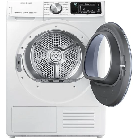 Samsung DV80N62532W warmtepompdroger met OptimalDry sensortechnologie, SmartThings bediening en 8 kg laadvermogen in witte uitvoering.