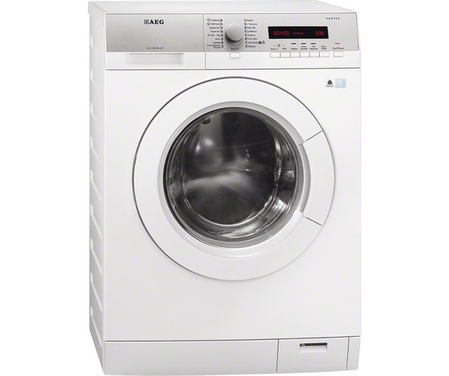 AEG Lavamat L76485FL wasmachine met OptiSense technologie, ProTex trommel, inverter motor en 8 kg laadvermogen in witte uitvoering.