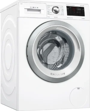Bosch Serie 6 WAT28695NL wasmachine met i-DOS automatische dosering, EcoSilence Drive motor, AquaStop en 8 kg laadvermogen in witte uitvoering.