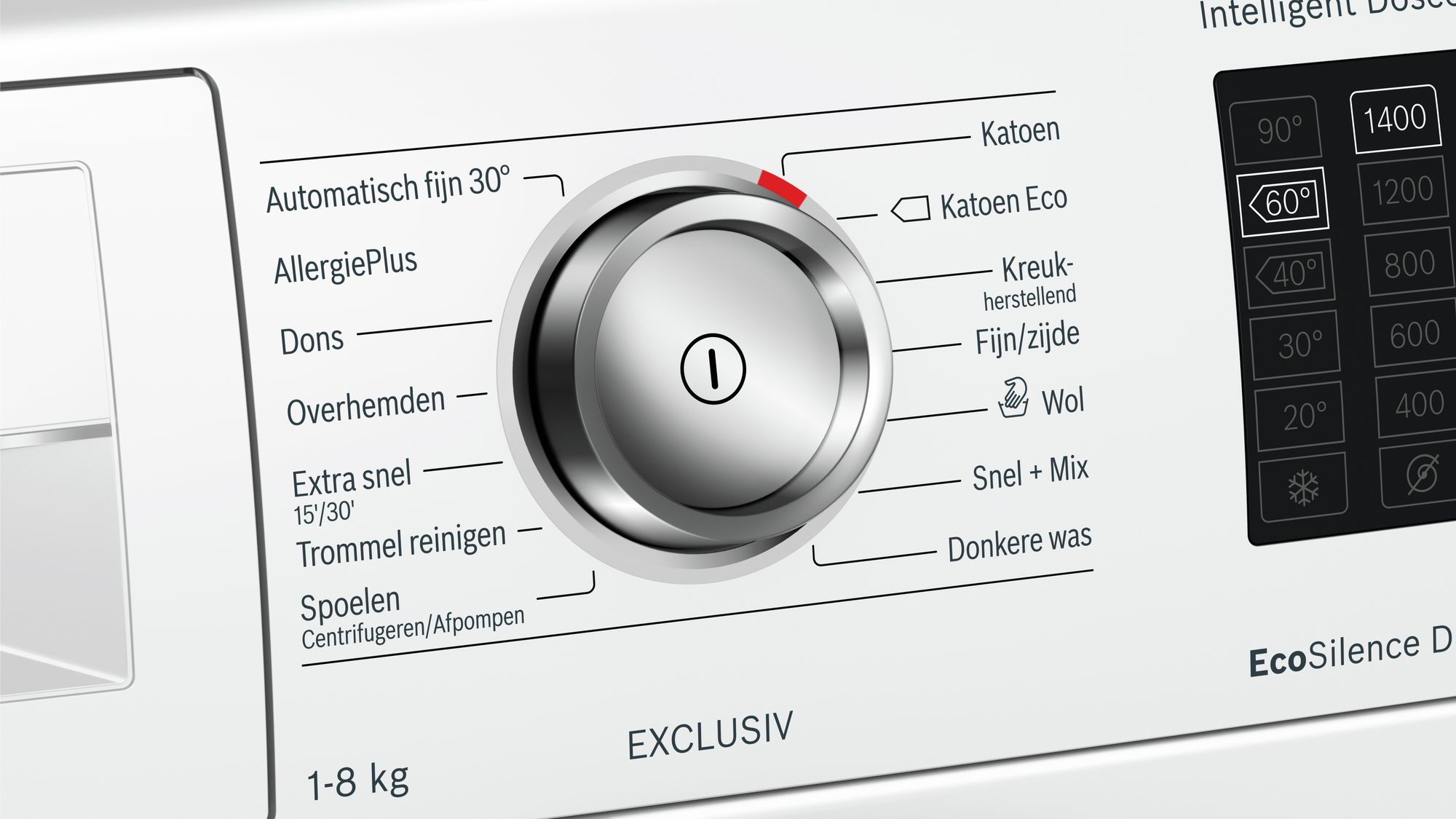 Bosch Serie 6 WAT28695NL wasmachine met i-DOS automatische dosering, EcoSilence Drive motor, AquaStop en 8 kg laadvermogen in witte uitvoering.
