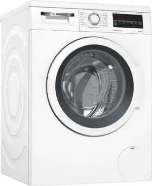 Bosch Serie 6 WUQ28430 wasmachine met i-DOS automatische dosering, EcoSilence Drive motor, SpeedPerfect en 8 kg laadvermogen in witte uitvoering.