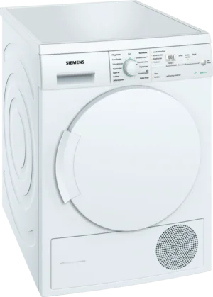 Siemens iQ500 WT44W3D2 warmtepompdroger met SelfCleaning Condenser, autoDry sensortechnologie en 7 kg laadvermogen in witte uitvoering.