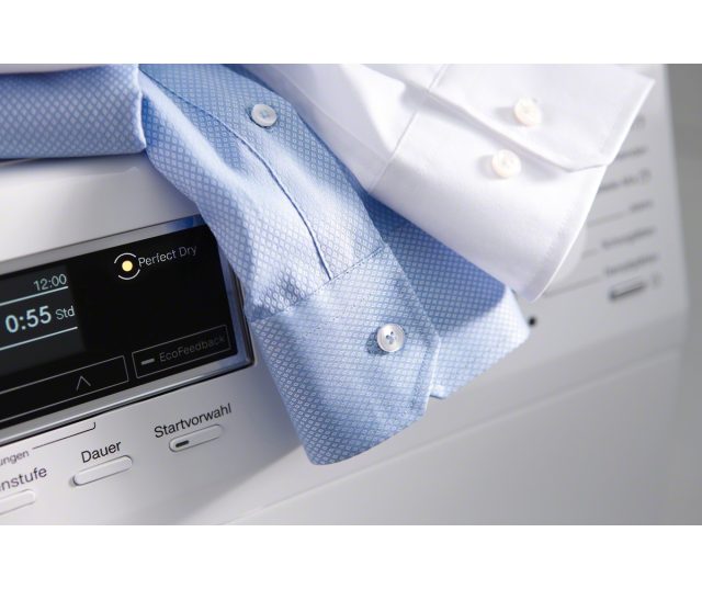 Miele T1 TKB650 WP warmtepompdroger met EcoDry, PerfectDry, FragranceDos, SoftCare-trommel en 8 kg laadvermogen in lotuswitte uitvoering.