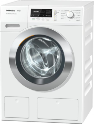 Miele W1 WKH131 WPS wasmachine met TwinDos, PowerWash 2.0, QuickPowerWash, WaterProof-System en 8 kg laadvermogen in lotuswitte uitvoering.
