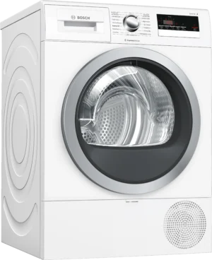 Bosch Serie 4 WTR85VH0 warmtepompdroger met AutoDry, SensitiveDrying System, EasyClean-condensor en 7 kg laadvermogen in witte uitvoering.