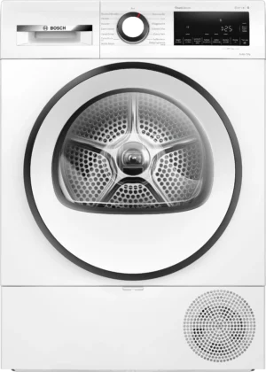 Bosch Serie 6 WQG2411EX warmtepompdroger met AutoDry, SensitiveDrying System, EasyClean-filter, trommelverlichting en 9 kg laadvermogen in witte uitvoering.