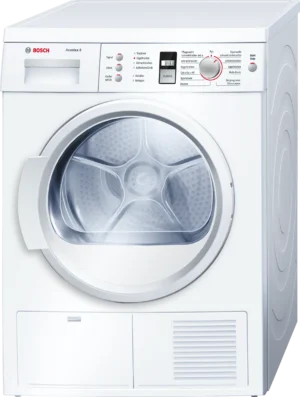 Bosch Serie 4 WTE863XL condensdroger met AutoDry, SensitiveDrying System, Sportkleding-programma en 8 kg laadvermogen in witte uitvoering.