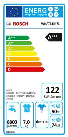 Bosch Serie 6 WNAT323471 wasmachine met EcoSilence Drive motor, VarioPerfect, ActiveWater Plus, VarioTrommel, AquaStop en 7 kg laadvermogen in witte uitvoering.