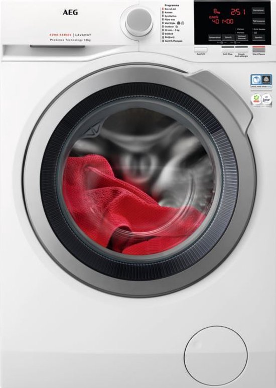 AEG 6000 ProSense L6FBKOLN wasmachine met ProSense®, SoftPlus, ÖKOInverter motor, AquaControl en 8 kg laadvermogen in witte uitvoering.