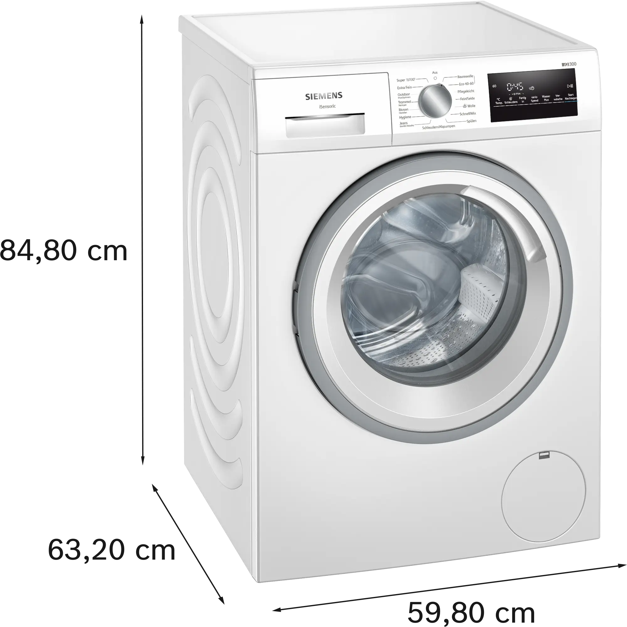Siemens iQ300 WM14NK93 wasmachine met iQdrive motor, waterPerfect Plus, speedPack L, softTrommel, aquaStop en 8 kg laadvermogen in witte uitvoering.