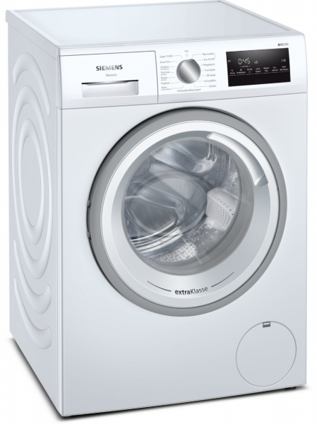 Siemens iQ300 WM14NK93 wasmachine met iQdrive motor, waterPerfect Plus, speedPack L, softTrommel, aquaStop en 8 kg laadvermogen in witte uitvoering.