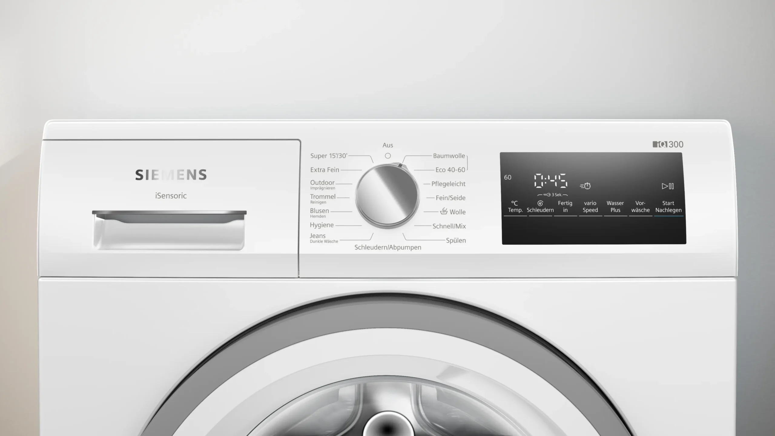 Siemens iQ300 WM14NK93 wasmachine met iQdrive motor, waterPerfect Plus, speedPack L, softTrommel, aquaStop en 8 kg laadvermogen in witte uitvoering.