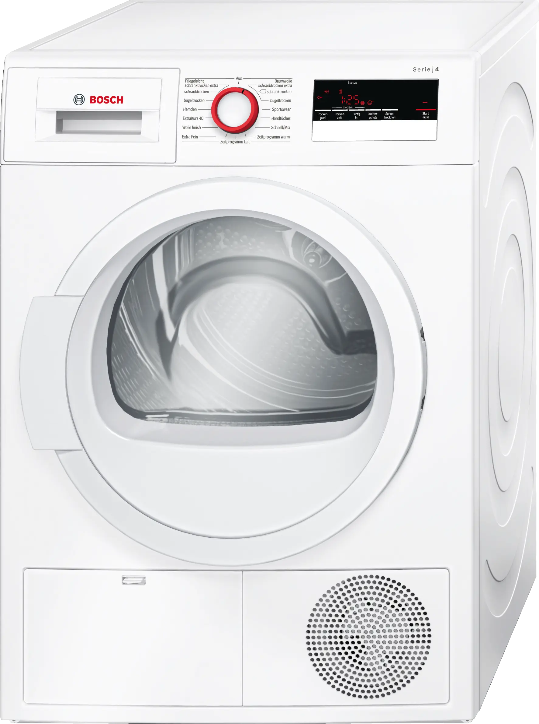 Bosch Serie 4 WTH852V8 warmtepompdroger met AutoDry, SensitiveDrying System, EasyClean-condensor, AntiVibration Design en 8 kg laadvermogen in witte uitvoering.