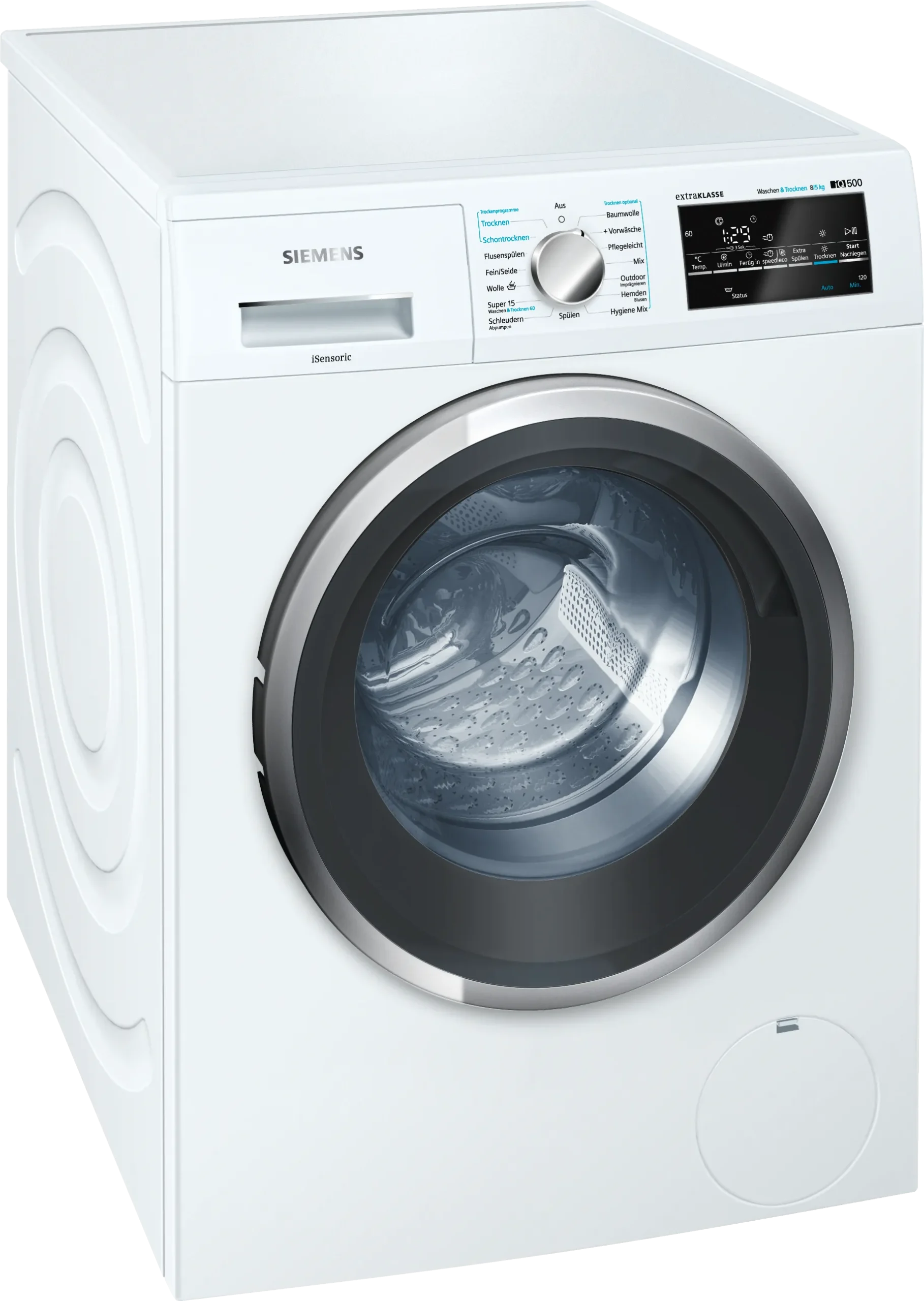 Siemens iQ500 WD15G490 was-droogcombinatie met 8 kg wascapaciteit, 5 kg droogcapaciteit, 1500 toeren en aquaStop.