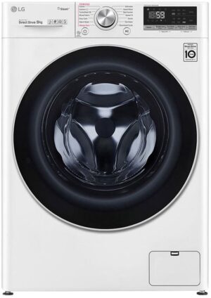 LG F4V909P2E wasmachine 9 kg met 1400 toeren, AI DD, TurboWash 39, Steam+ en ThinQ wifi.